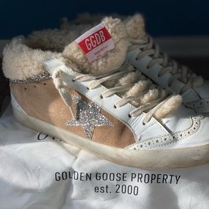 Golden Goose Mid Star Tobacco Stearling and Glitter